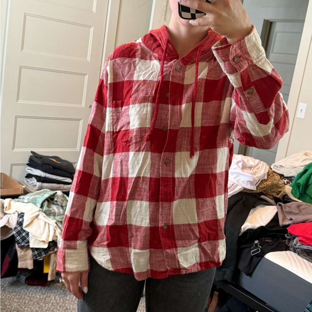 Red and White Plaid Men's Shirt